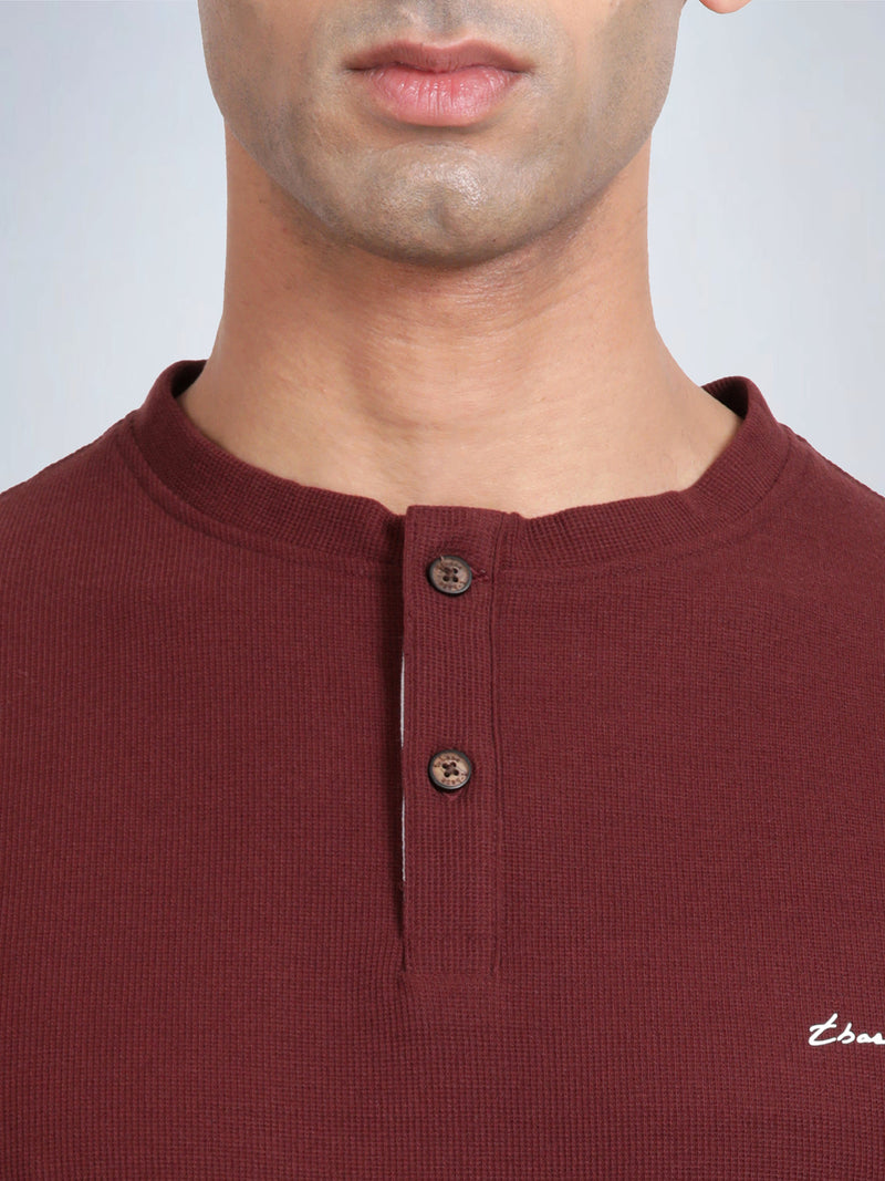 Half Sleeve Wine Henley T-Shirt