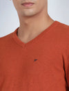 V Neck Burnt Orange Melange Full Sleeve Pullover