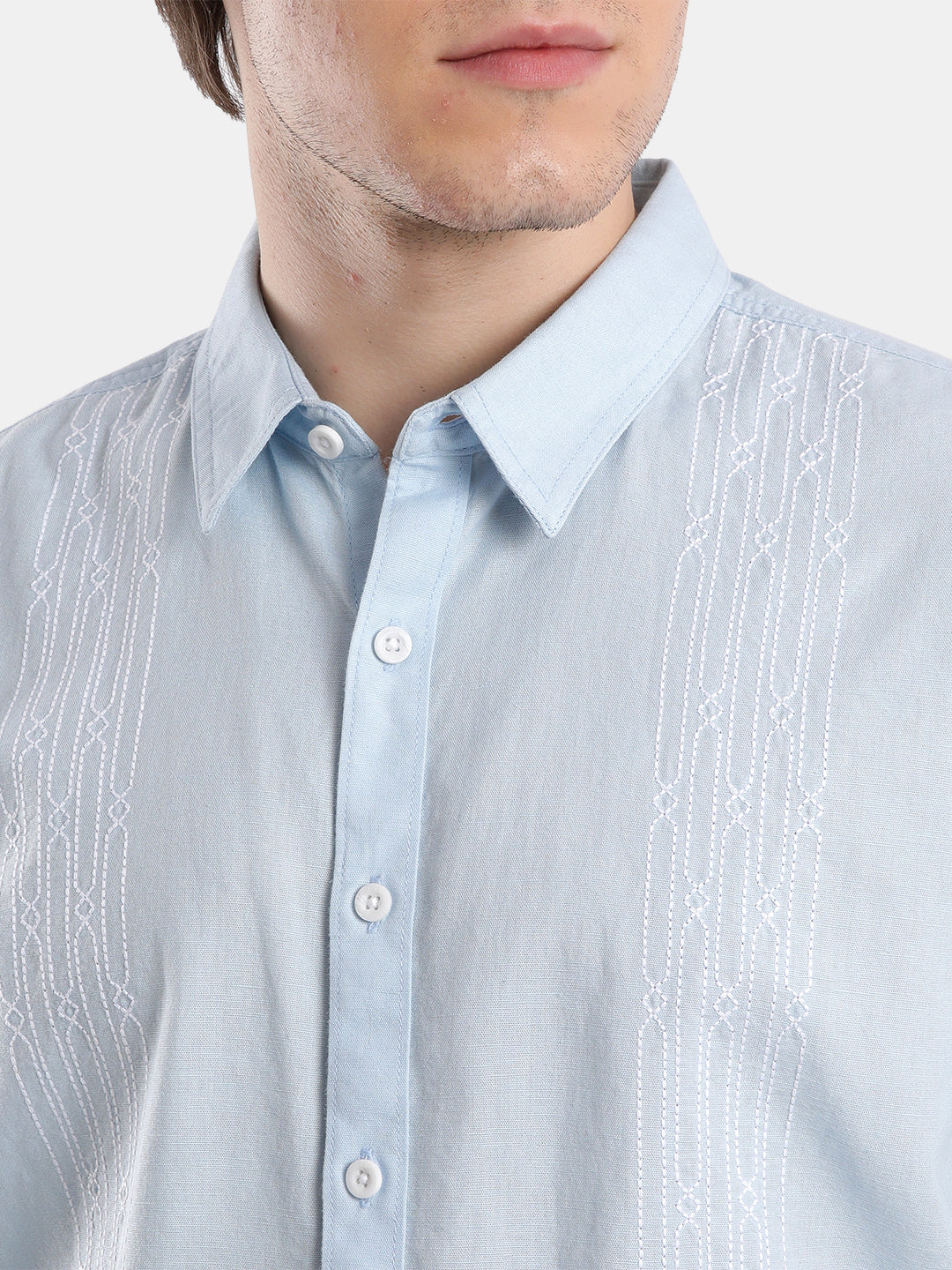 T-Base Men Regular Fit Cotton Casual Shirt | Short Sleeve|SKY BLUE