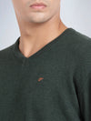 V Neck Dark Pine Melange Full Sleeve Pullover