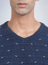 V Neck Jacquard Lambswool Deep Indigo Full Sleeve Pullover