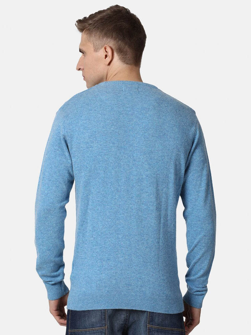 T-Base Men Blue Solid Woolen Pullover