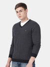 T-Base Men'S Navy Blue & White V-Neck Sweater
