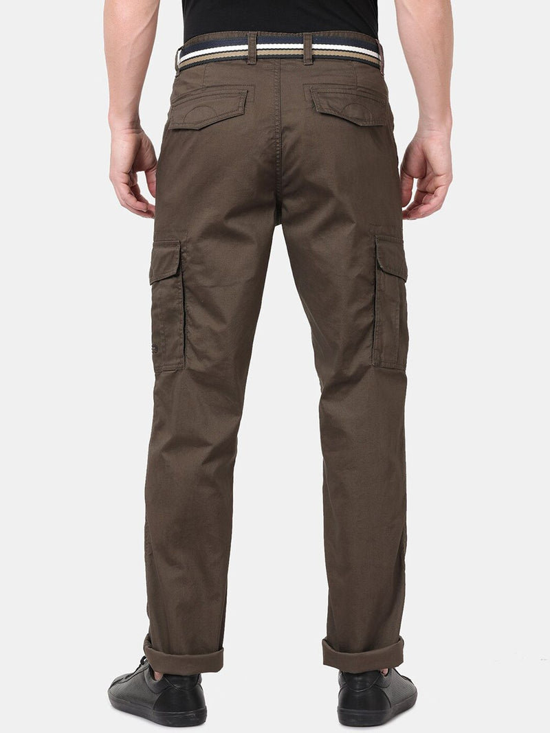T-Base Men Olive Green Easy Wash Cargos Trousers