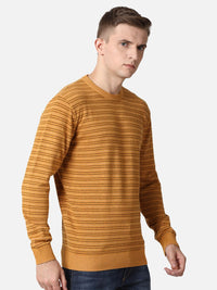 T-Base Men Orange & Black Striped Cotton Pullover