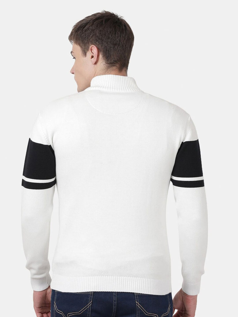 T-Base Men Black & Off White Colourblocked Pullover