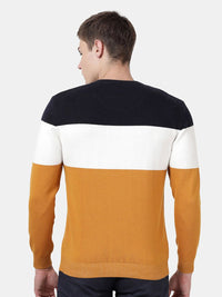 T-Base Colourblocked Round Neck Long Sleeves Cotton Pullover Sweater