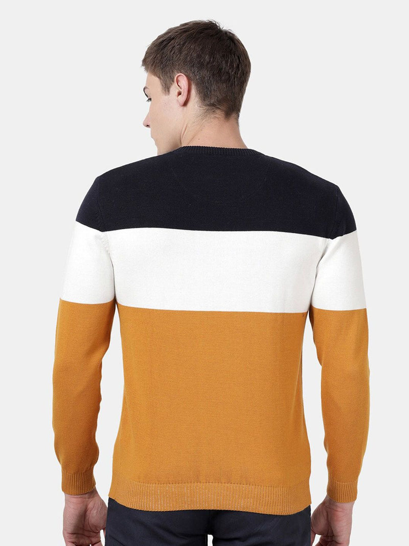 T-Base Colourblocked Round Neck Long Sleeves Cotton Pullover Sweater