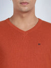 V Neck Burnt Orange Melange Full Sleeve Pullover