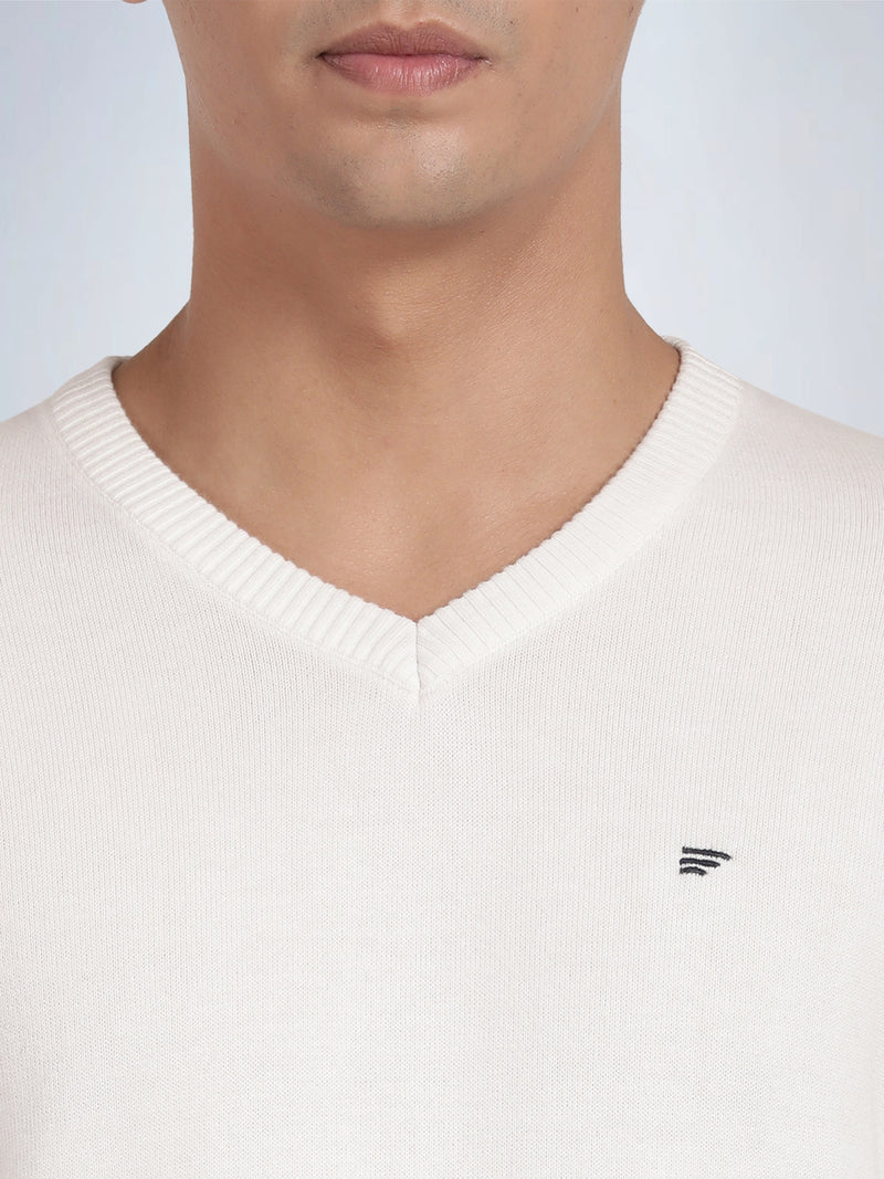 V Neck Broken White Full Sleeve Pullover