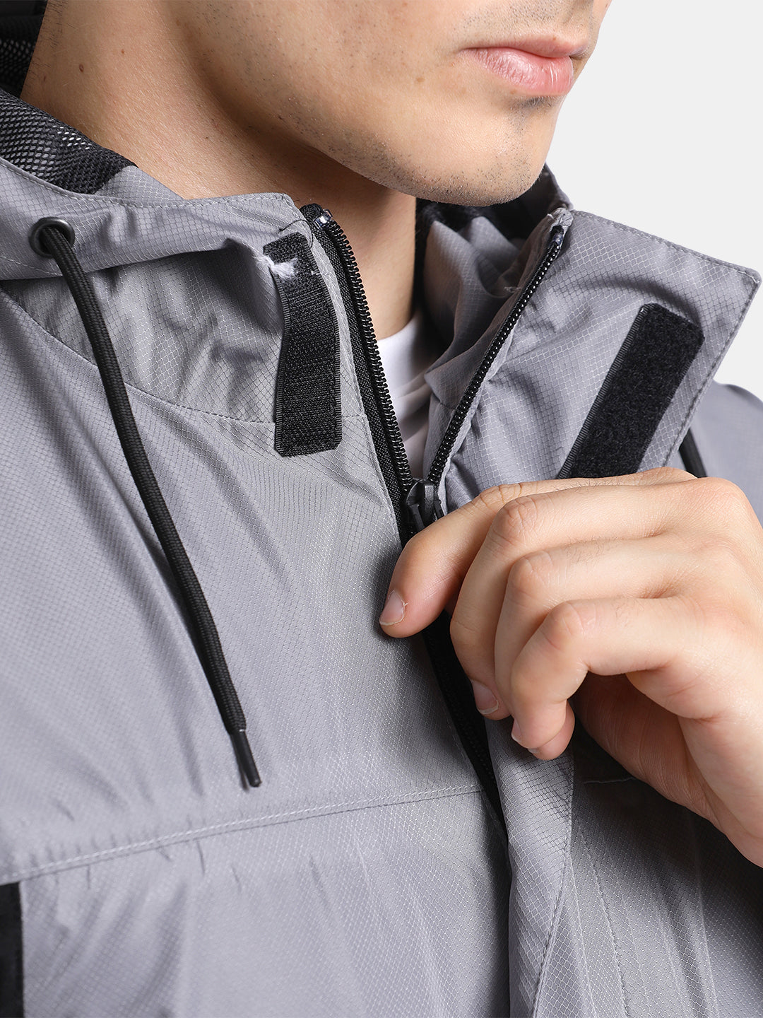 TBASE Men’s LIGHT GREY Waterproof Rain Jacket with Hood