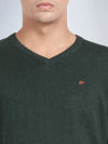 V Neck Dark Pine Melange Full Sleeve Pullover