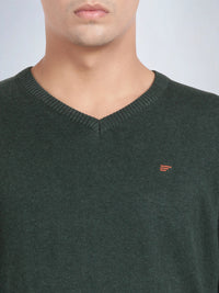 V Neck Dark Pine Melange Full Sleeve Pullover