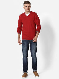 T-Base Men Red Solid Cotton Pullover