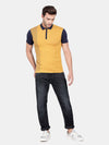 T-Base Men Brown Colourblocked Mandarin Collar T-Shirt