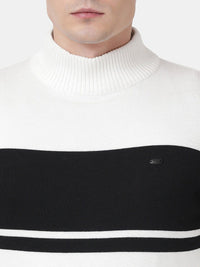 T-Base Men Black & Off White Colourblocked Pullover