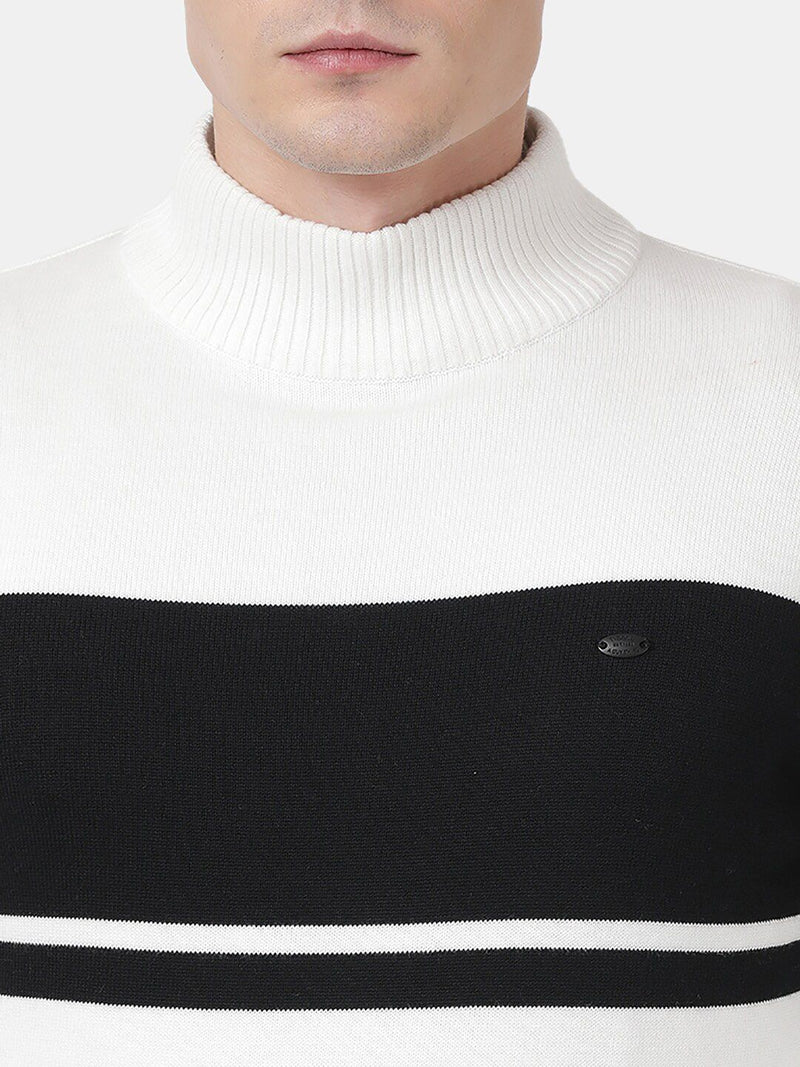 T-Base Men Black & Off White Colourblocked Pullover
