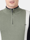 T-Base Men Olive Green & Black Colourblocked Pullover With Zip Detail