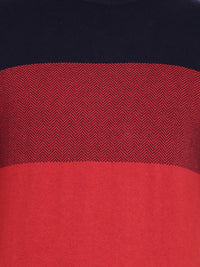 T-Base Men Red & Navy Blue Colourblocked Pullover Sweater
