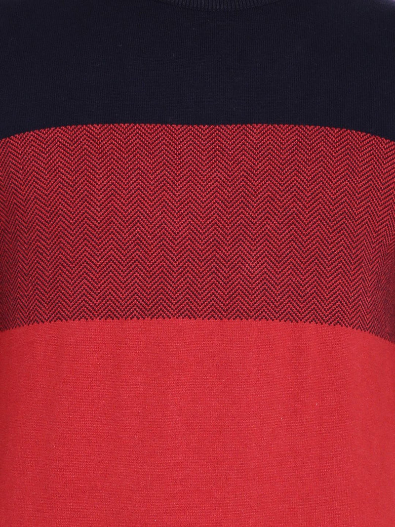T-Base Men Red & Navy Blue Colourblocked Pullover Sweater