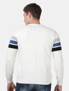 T-Base Men Off White & Blue Colourblocked Striped Pullover