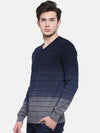 T-Base Men Blue & Grey Striped Sweater