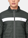 t-base Men Green & White Colourblocked Lightweight Puffer Jacket