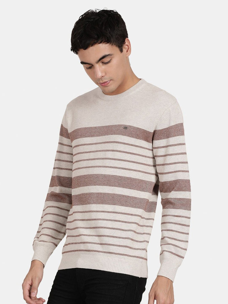 T-Base Horizontal Striped Pullover Cotton Sweatshirt
