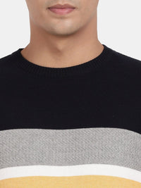 Crew Neck Full Sleeve Yellow Melange Color Blocked Pullover