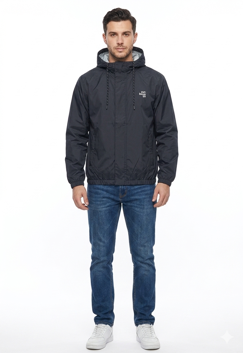 T-Base Men’s Black Rain Jacket Waterproof Hooded