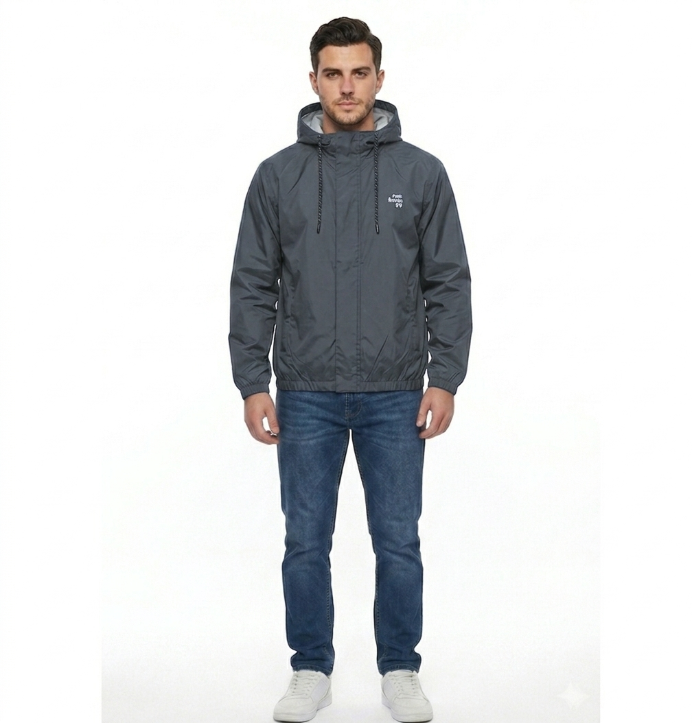 TBASE Men’s Dark Grey Waterproof Rain Jacket with Hood