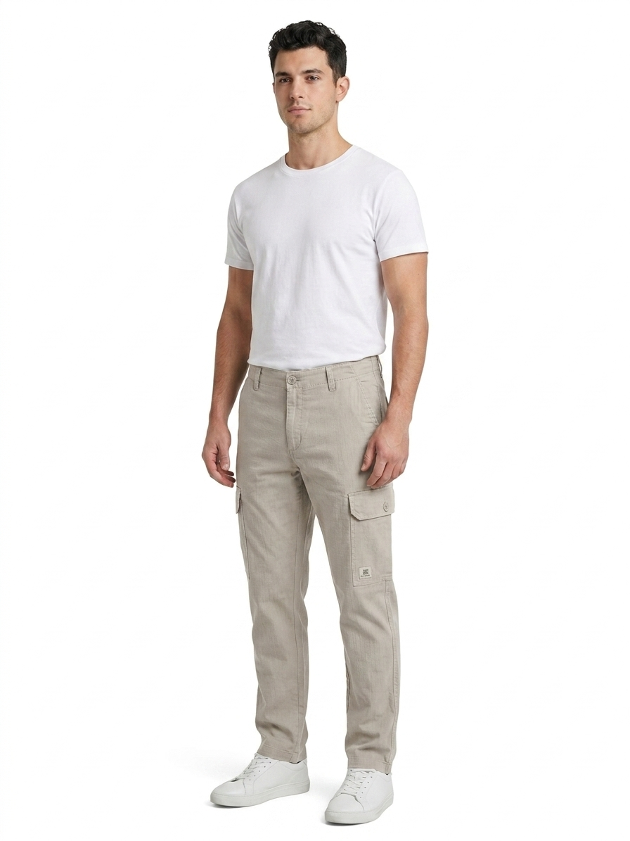 T-Base Men’s Sand Cargo Trouser | Mid-Rise Casual Utility Pants