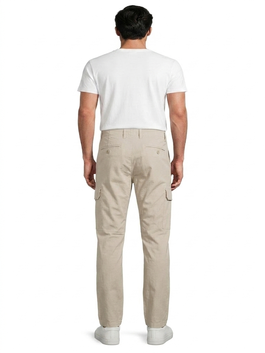 T-Base Men’s Sand Cargo Trouser | Mid-Rise Casual Utility Pants