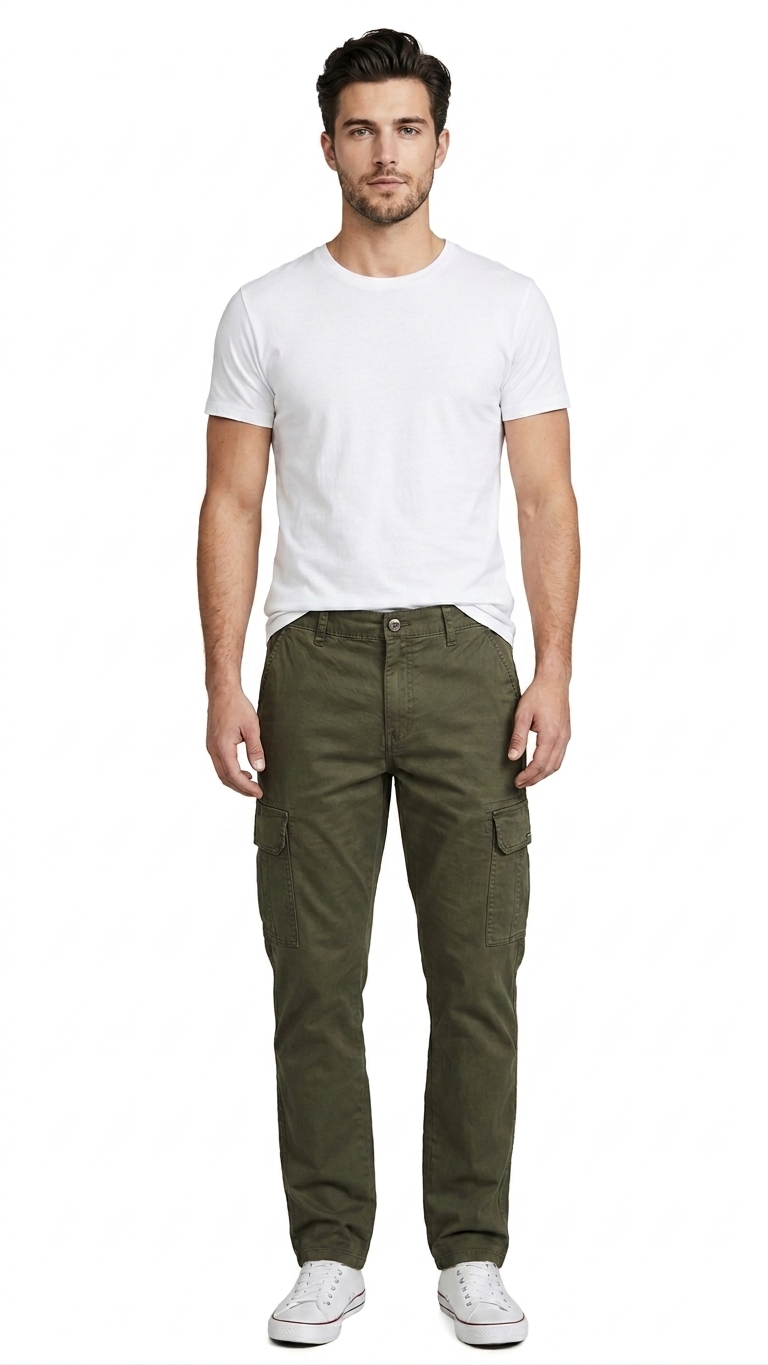 T-Base Men’s Dark Olive Slim Fit Cargo Jogger | Drawstring Casual Utility Pants with 2 Pockets