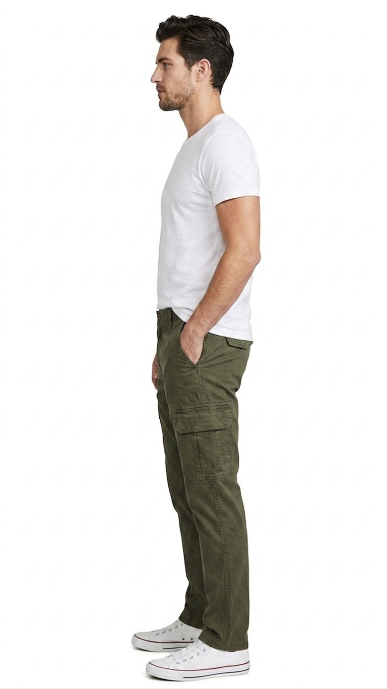 T-Base Men’s Dark Olive Slim Fit Cargo Jogger | Drawstring Casual Utility Pants with 2 Pockets