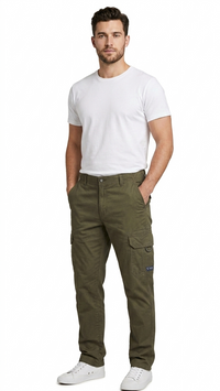 T-Base Men’s Deep Forest Cargo Trouser | Mid-Rise Casual Utility Pants with 6 Pockets
