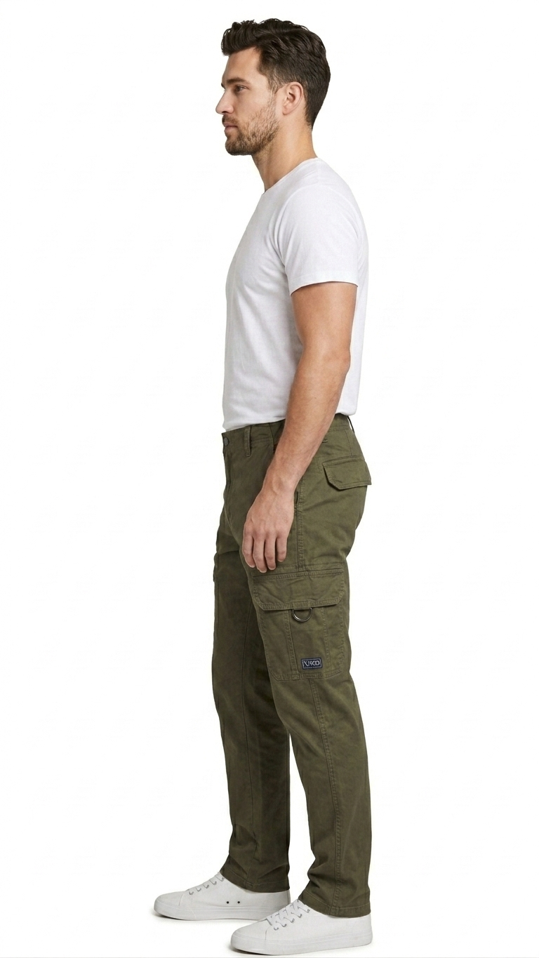 T-Base Men’s Deep Forest Cargo Trouser | Mid-Rise Casual Utility Pants with 6 Pockets