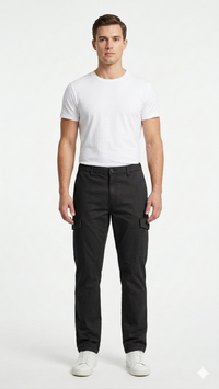 T-Base Men’s Black Cargo Trouser | Mid-Rise Casual Utility Pants with 6 Pockets