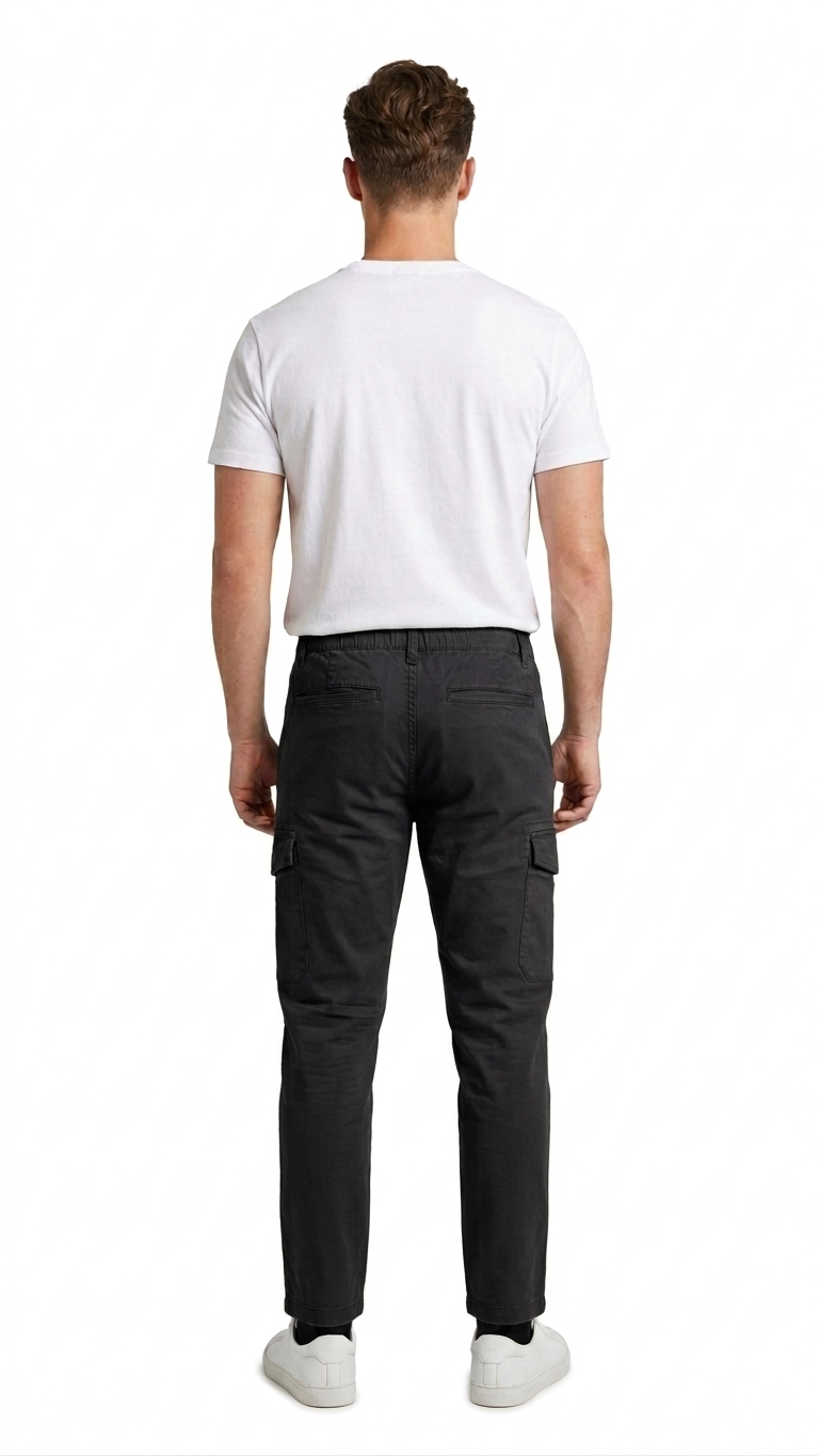 T-Base Men’s Black Cargo Trouser | Mid-Rise Casual Utility Pants with 6 Pockets