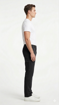 T-Base Men’s Black Cargo Trouser | Mid-Rise Casual Utility Pants with 6 Pockets