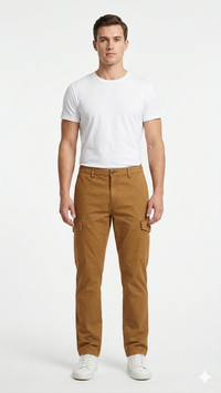T-Base Men’s Caramel Cargo Trouser | Mid-Rise Casual Utility Pants with 6 Pockets