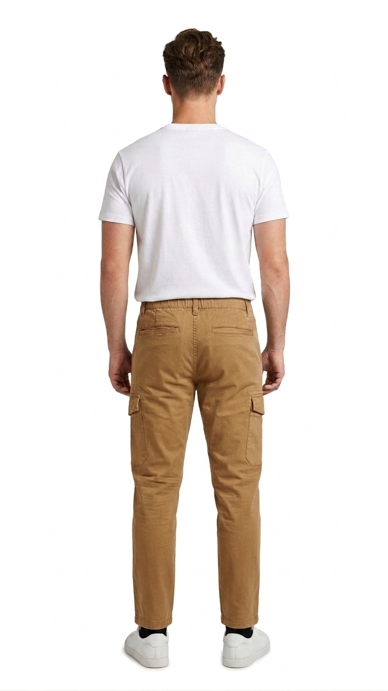 T-Base Men’s Caramel Cargo Trouser | Mid-Rise Casual Utility Pants with 6 Pockets