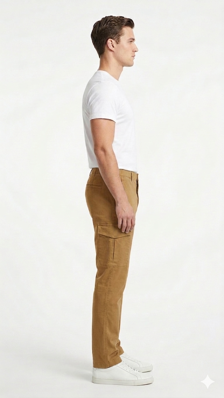 T-Base Men’s Caramel Cargo Trouser | Mid-Rise Casual Utility Pants with 6 Pockets