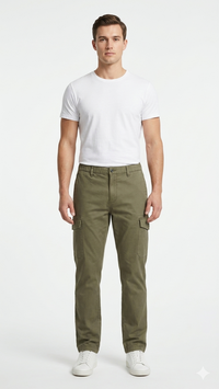 T-Base Men’s Khaki Fonce Cargo Trouser | Mid-Rise Casual Utility Pants with 6 Pockets