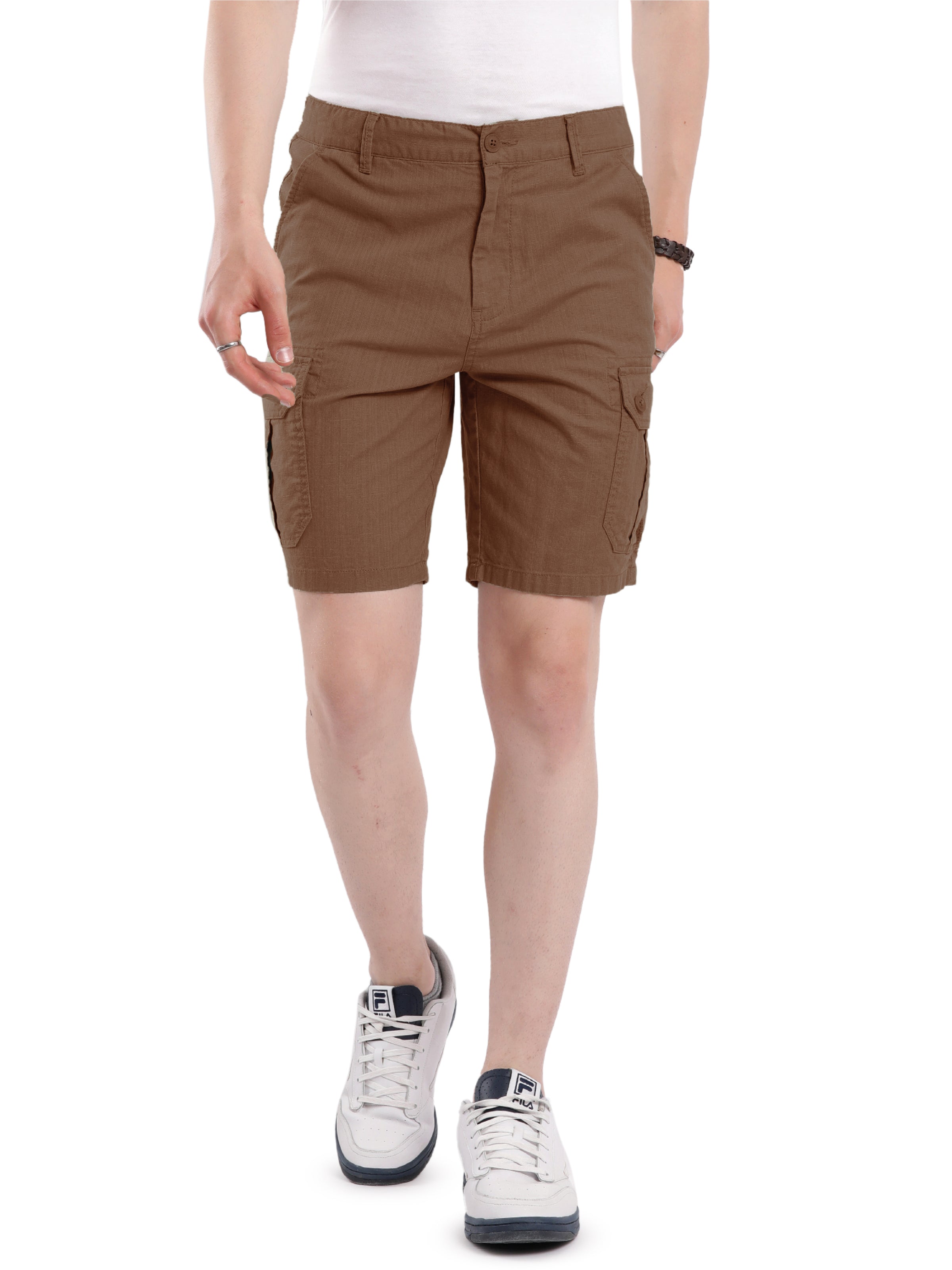 T-base Men's Casual Cargo Shorts | Mid-Rise | Regular Fit |Chest nut Brown