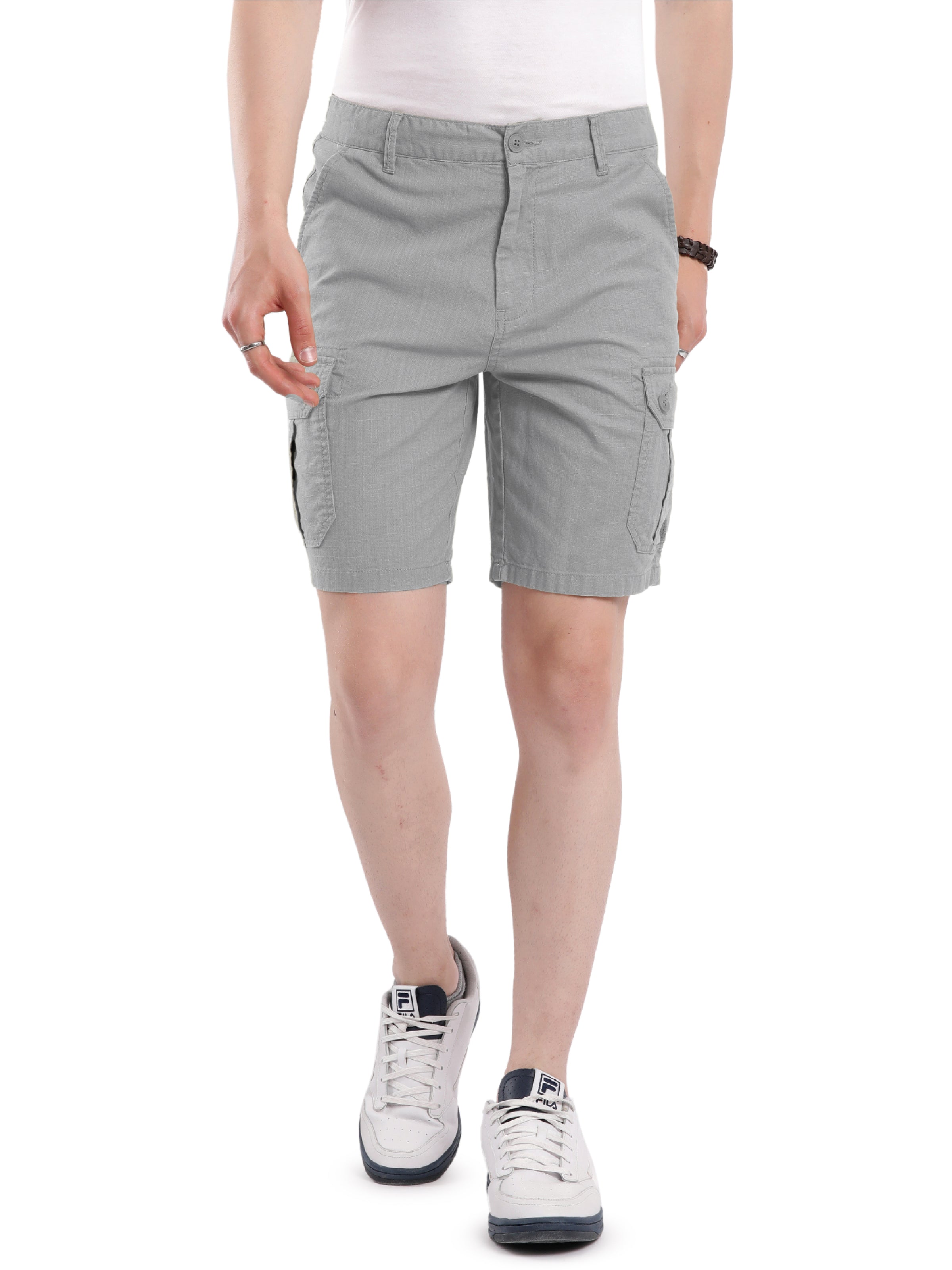 T-base Men's Casual Cargo Shorts | Mid-Rise | Regular Fit |Steel