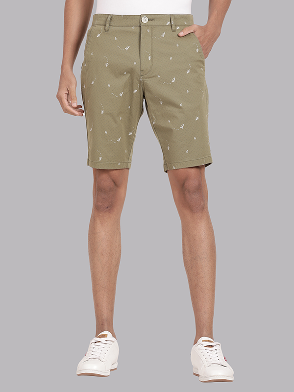 Paper Plane Print Olive Chino Shorts