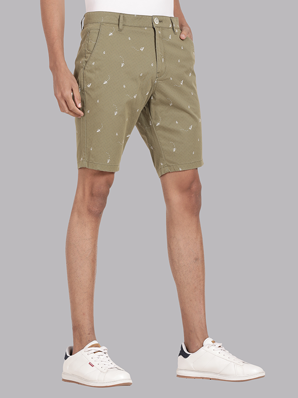 Paper Plane Print Olive Chino Shorts - Main Image