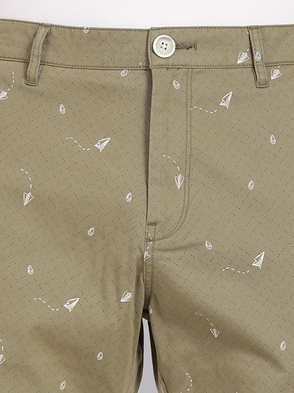 Paper Plane Print Olive Chino Shorts