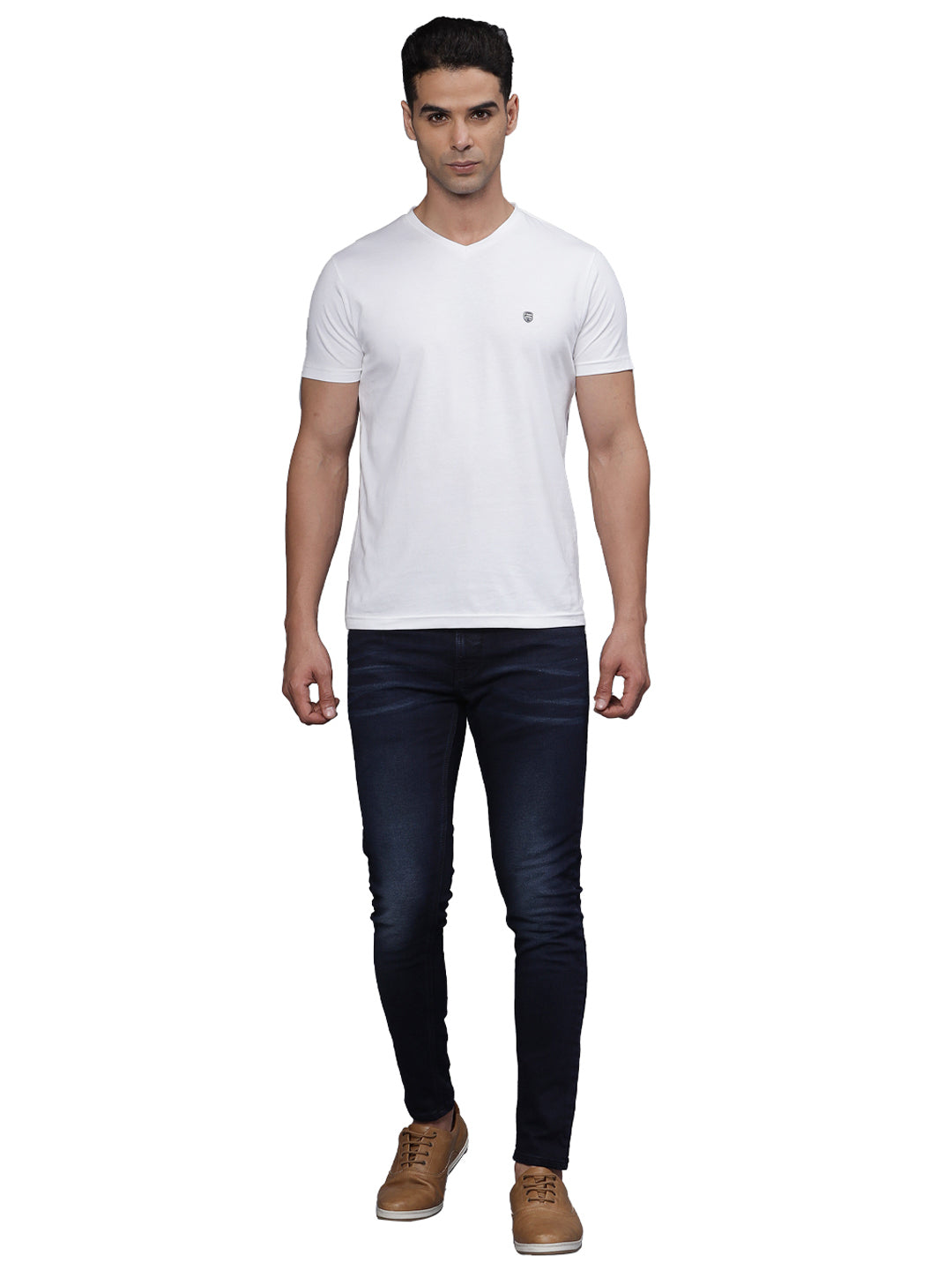 TBASE Men's Cotton Solid V-Neck T-Shirt | Short Sleeves | Regular Fit | Casual Everyday Wear |Broken White